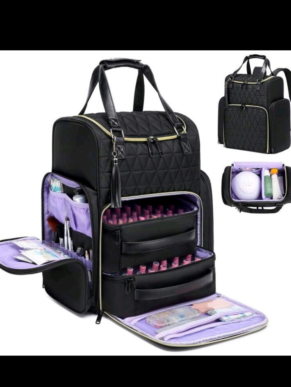 Professional Black Cosmetic Organizer Backpack - Spacious Travel Makeup Bag